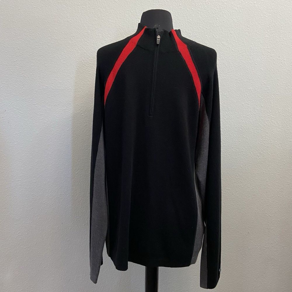 Meister Sports Collection Wool Blend Sweater Men's Size L Black 1/4 Zip Pullover